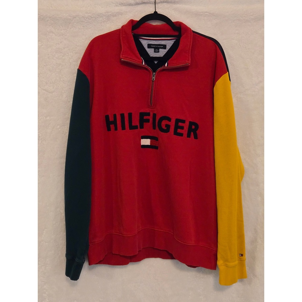 Tommy Hilfiger Mens XXL
Colorblock Quarter Zip Sweatshirt Red Navy 78E5192